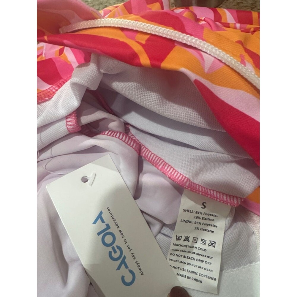 Cagola Rash Guard Swimsuit Long Sleeve Swim Dress Bra Pockets Pink Orange S NWT - Picture 5 of 9